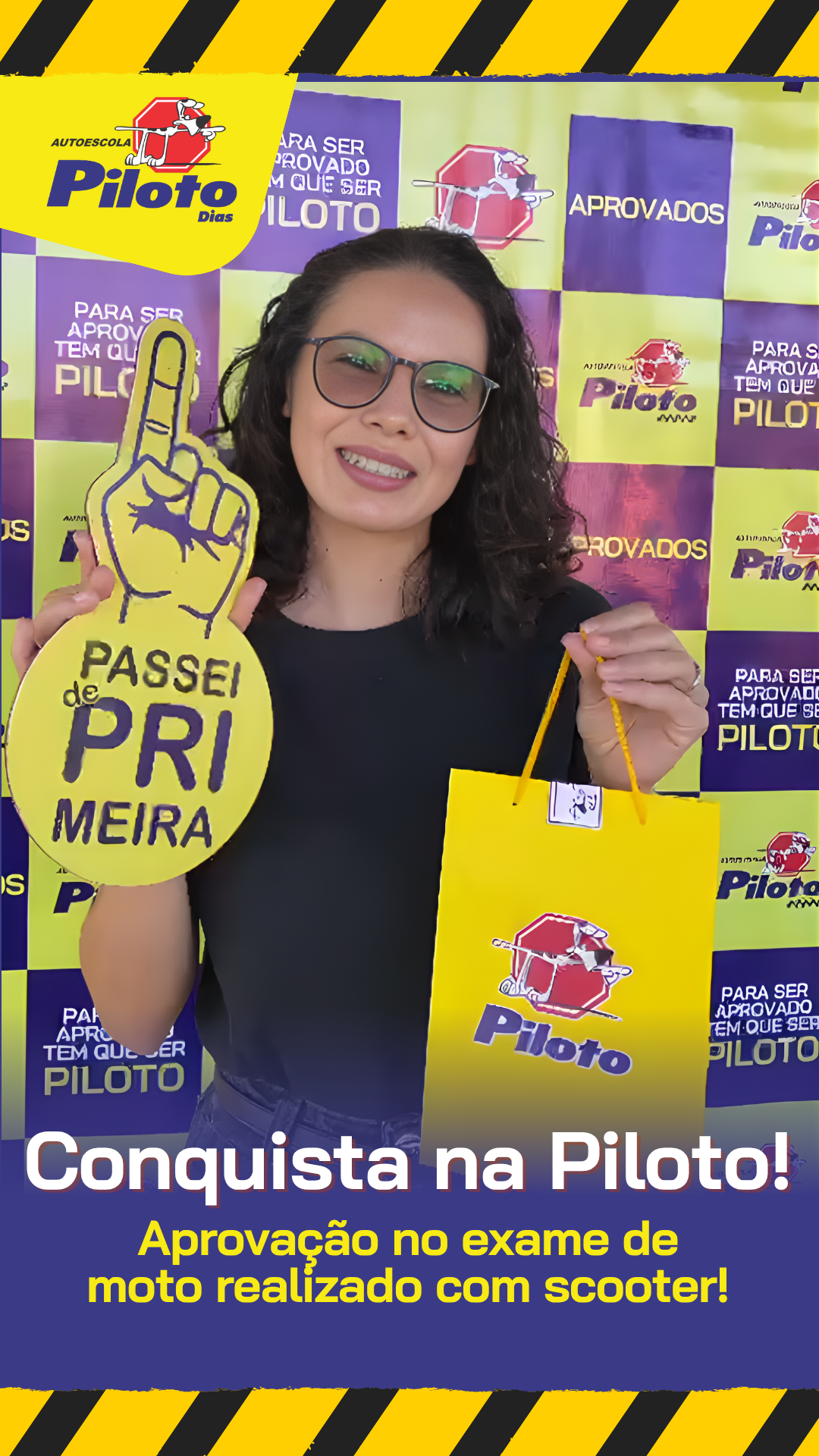 Aprovada scooter. Uma de nossas alunas realizou o exame prático de moto e conquistou sua habilitação utilizando a nova scooter da Piloto.