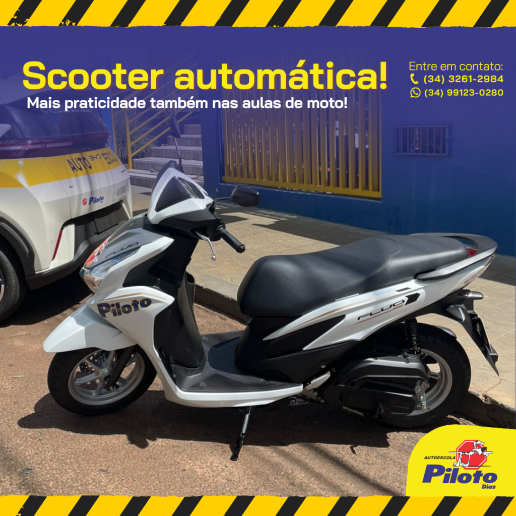Scooter. Mais praticidade também nas aulas de moto! Quer saber mais sobre as aulas de moto? Fale com a Autoescola Piloto e tire suas dúvidas.