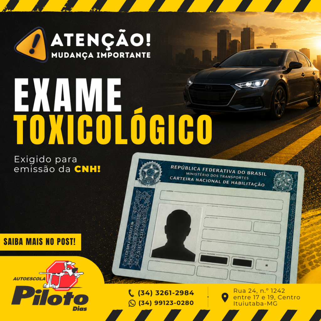 Exame toxicológico passa a ser exigido para novos processos de CNH. A partir de 20 de junho, candidatos que iniciarem novos processos de habilitação precisarão apresentar resultado negativo no exame toxicológico para a emissão da carteira de motorista.