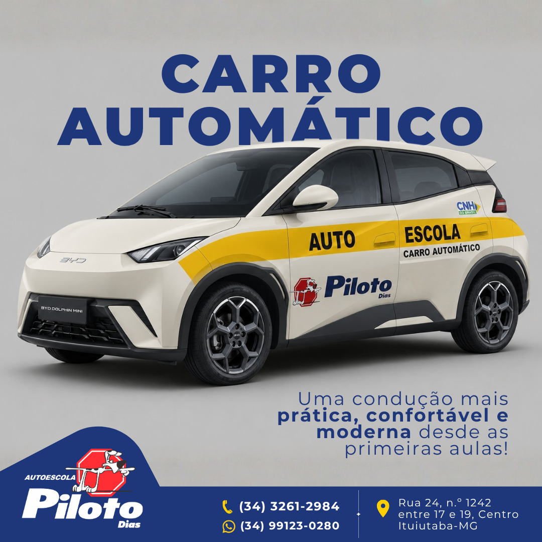 Carro automático. Aprender a dirigir no carro automático pode tornar sua experiência muito mais leve. Com carro da Autoescola Piloto