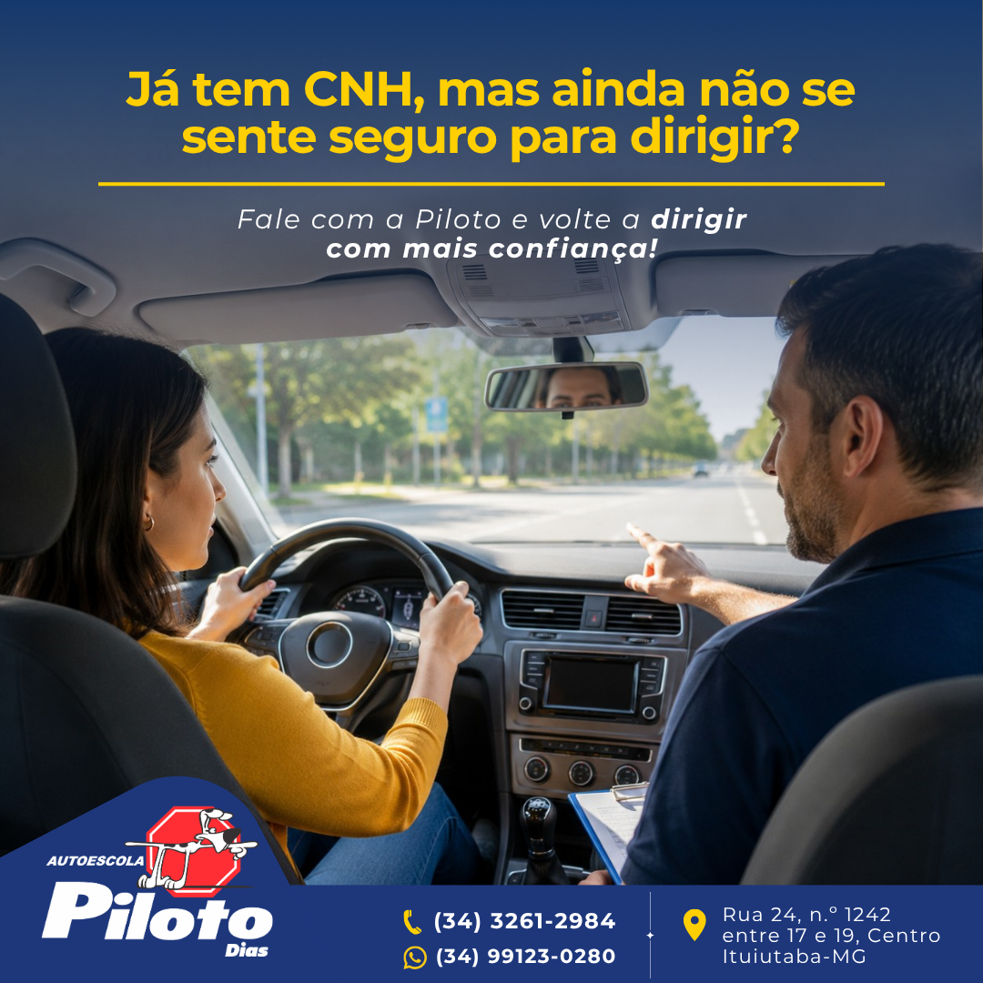 Já tem CNH, mas ainda tem medo de dirigir? Na Autoescola Piloto, você conta com aulas para habilitados, pensadas para ajudar quem quer retomar a confiança, melhorar a direção e se sentir mais preparado no dia a dia.