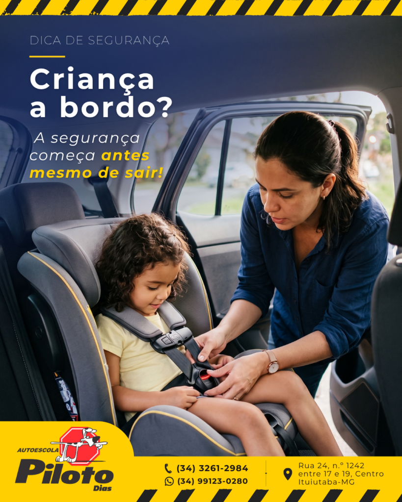 Dica de segurança: Crianças a bordo! Bebê-conforto, cadeirinha, assento de elevação ou cinto de segurança: cada fase exige atenção às condições corretas de transporte.